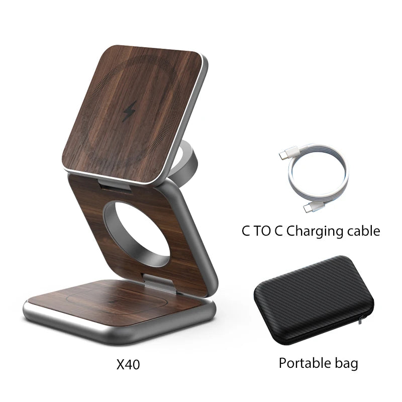 Wood Grain 3-in-1 Magnetic Charging Station