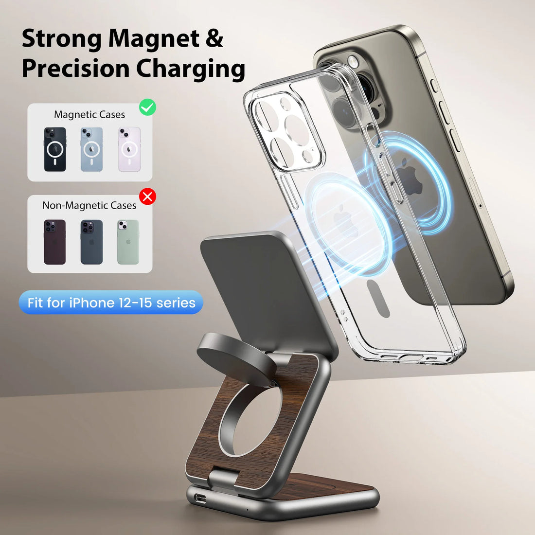 Wood Grain 3-in-1 Magnetic Charging Station