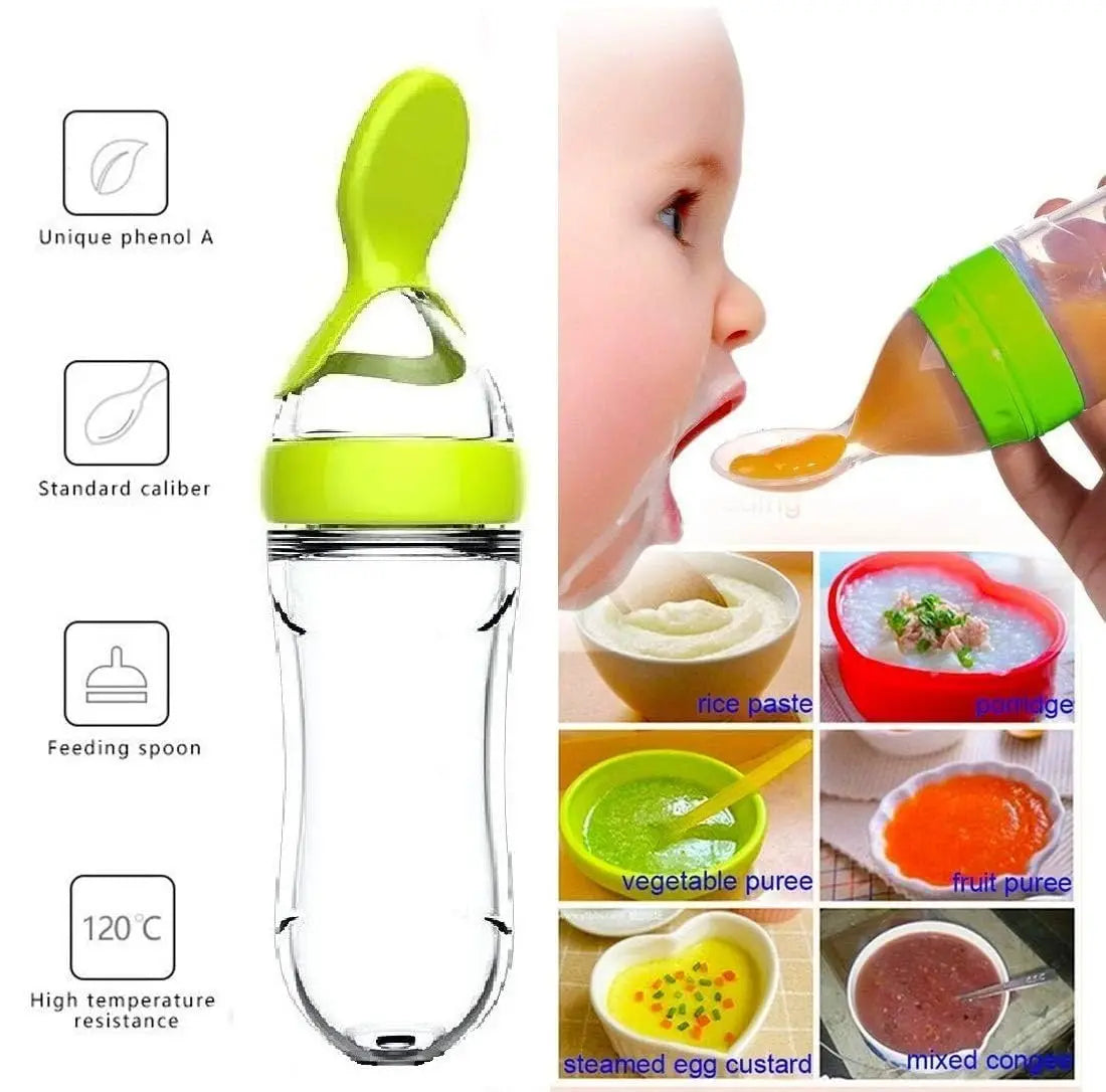 Silicone Baby Food Feeder with Squeeze Bottle & Spoon