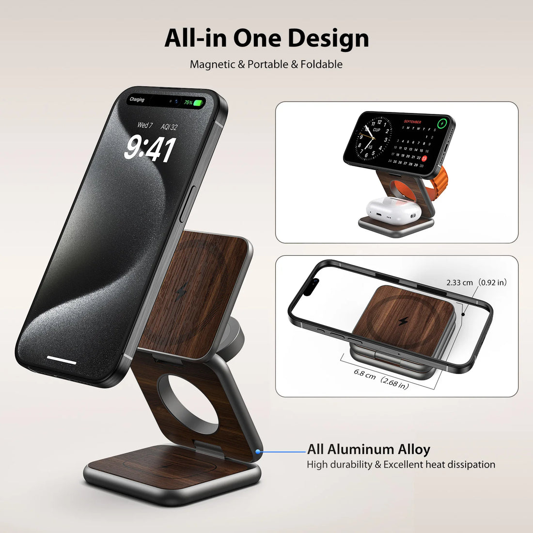 Wood Grain 3-in-1 Magnetic Charging Station